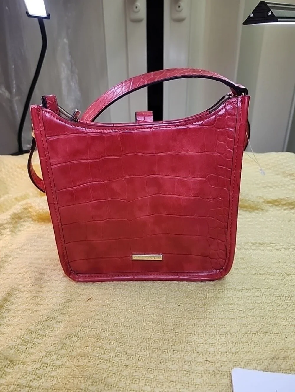 Kate Landry Croc-Embossed Pink Crossbody Bag